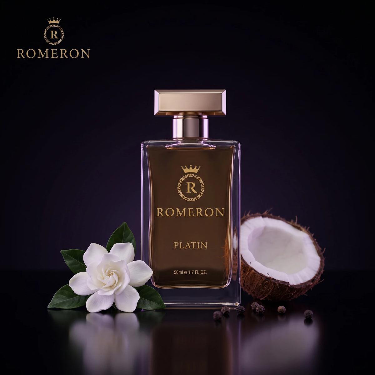 Дамски парфюм Romeron PLATIN 158, 50 мл, с нотки на гардения, кокос и черен пипер