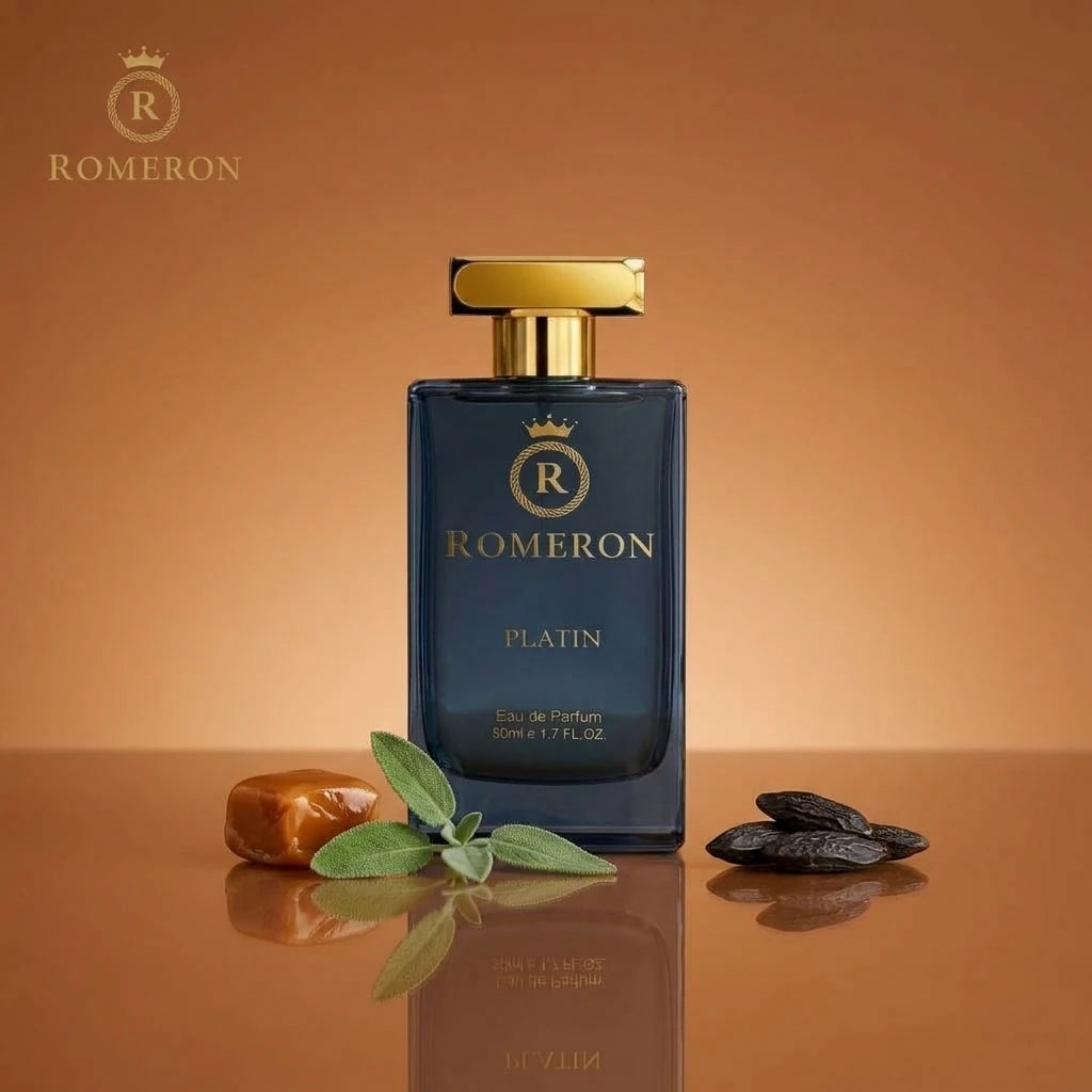 Мъжки парфюм Romeron PLATIN 348, 50 мл, с нотки на карамел, градински чай и тонка