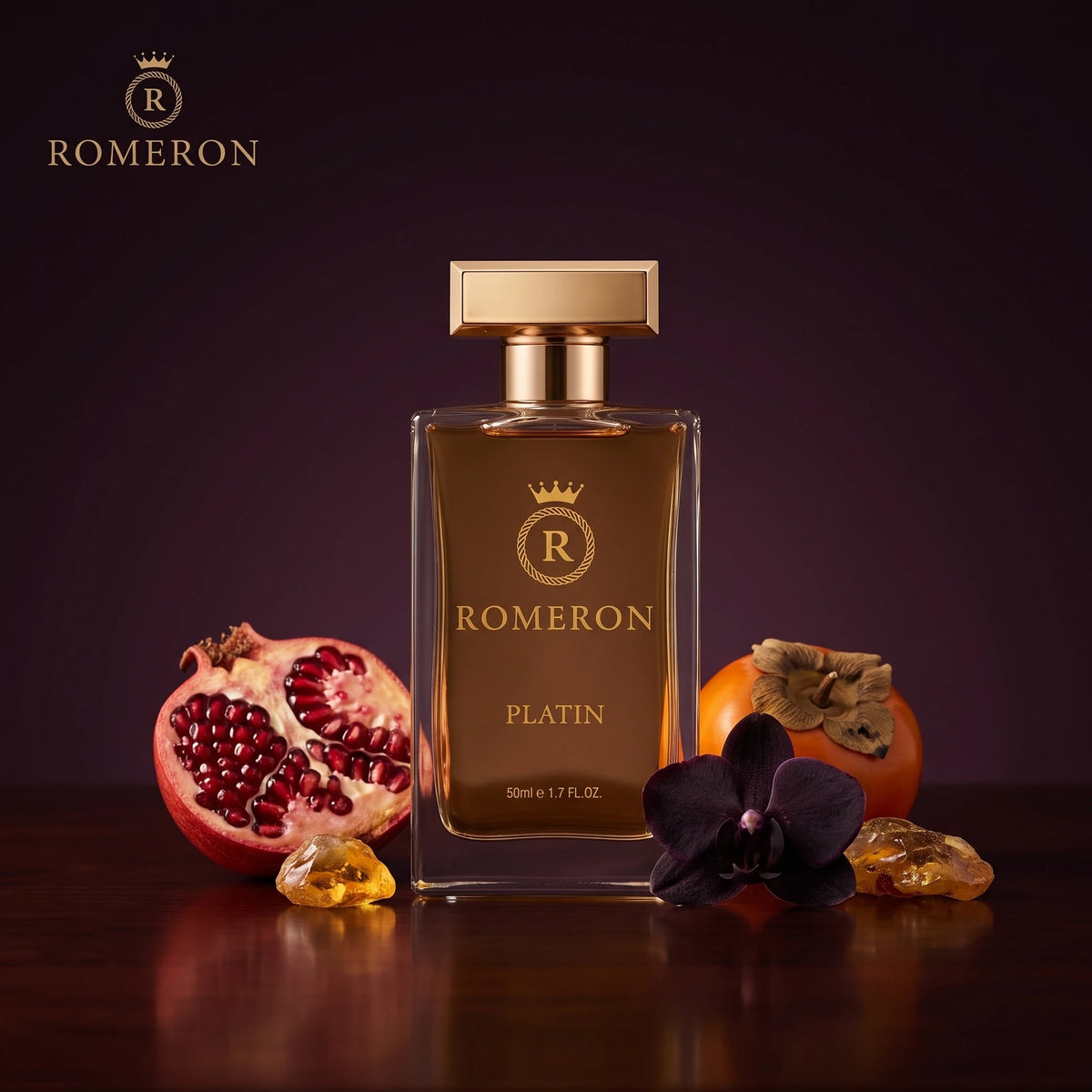 Дамски парфюм Romeron PLATIN 113, 50 мл, с нотки на нар, райска ябълка, черна орхидея и амбра