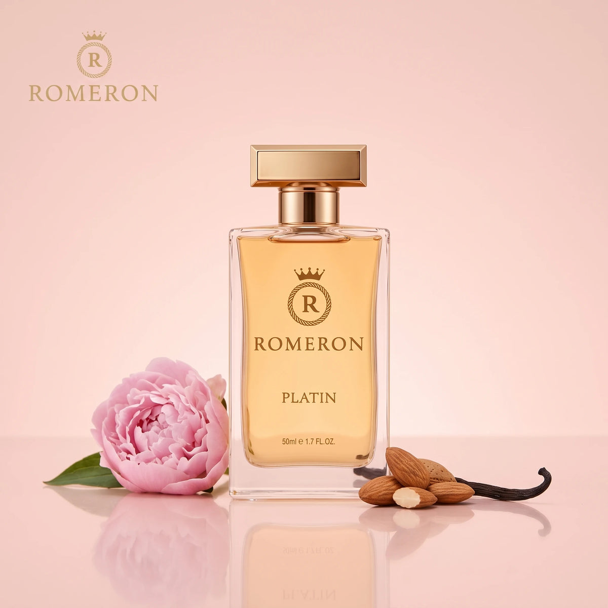 Дамски парфюм Romeron PLATIN 132, 50 мл, с нотки на божур, бадеми и ванилия